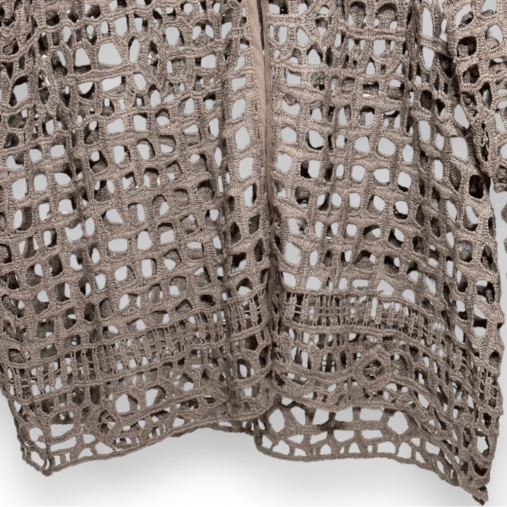 Chico’s Easywear Crochet Lace Long Sleeve Texas Taupe Cotton Cardigan Jacket NWT - Picture 10 of 16